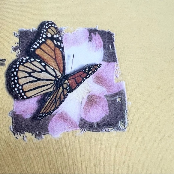 Vintage 90s Delta Pro Weight yellow butterfly print t shirt XXL - Picture 9 of 12